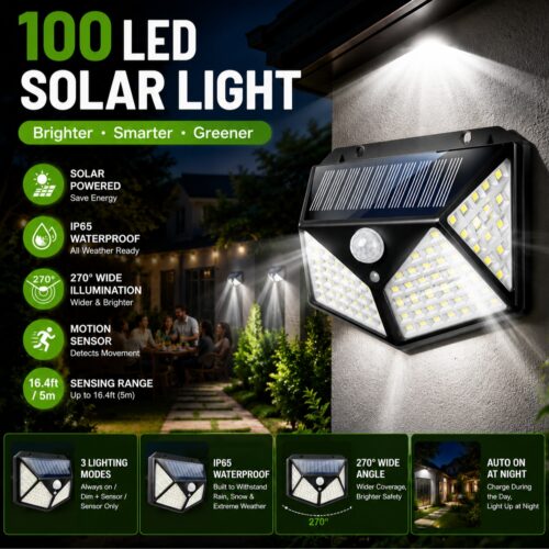 Solar Lights Outdoor Motion Sensor, Waterproof 3 Modes Security Wall Light for Garden Yard Patio Fence Garage
