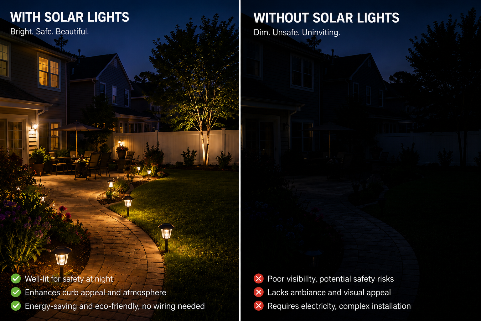 Before and after solar lights comparison