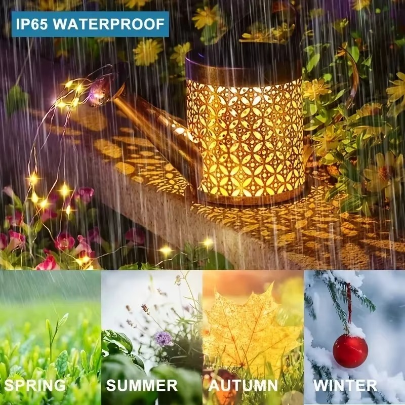 Solar Watering Can Lights Outdoor, Large Metal Hanging Lantern with Cascading Lights, Waterproof Retro Garden Decor for Yard Patio Pathway, Gift for Mom