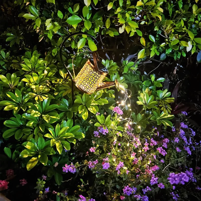 Solar Watering Can Lights Outdoor, Large Metal Hanging Lantern with Cascading Lights, Waterproof Retro Garden Decor for Yard Patio Pathway, Gift for Mom