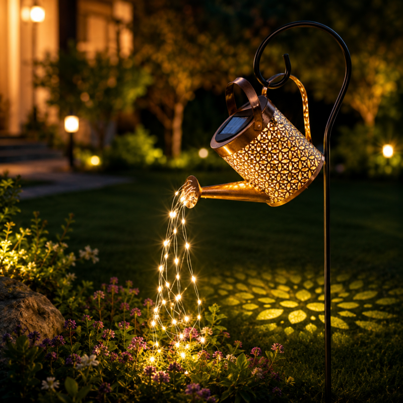 Solar Watering Can Lights Outdoor, Large Metal Hanging Lantern with Cascading Lights, Waterproof Retro Garden Decor for Yard Patio Pathway, Gift for Mom