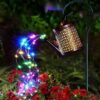 Solar Watering Can Lights Outdoor, Large Metal Hanging Lantern with Cascading Lights, Waterproof Retro Garden Decor for Yard Patio Pathway, Gift for Mom