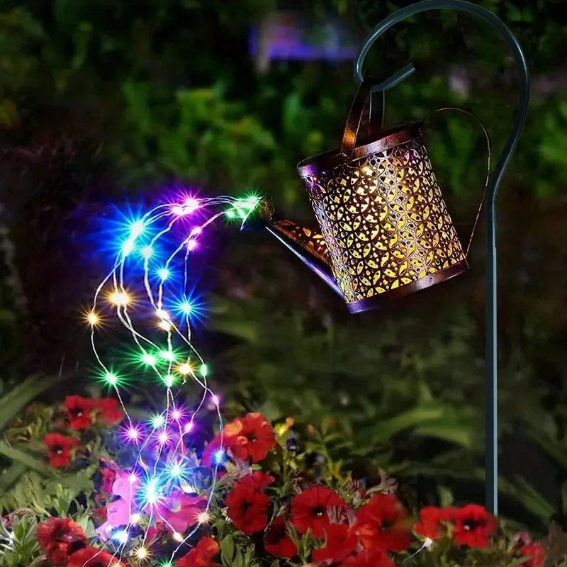 Solar Watering Can Lights Outdoor, Large Metal Hanging Lantern with Cascading Lights, Waterproof Retro Garden Decor for Yard Patio Pathway, Gift for Mom