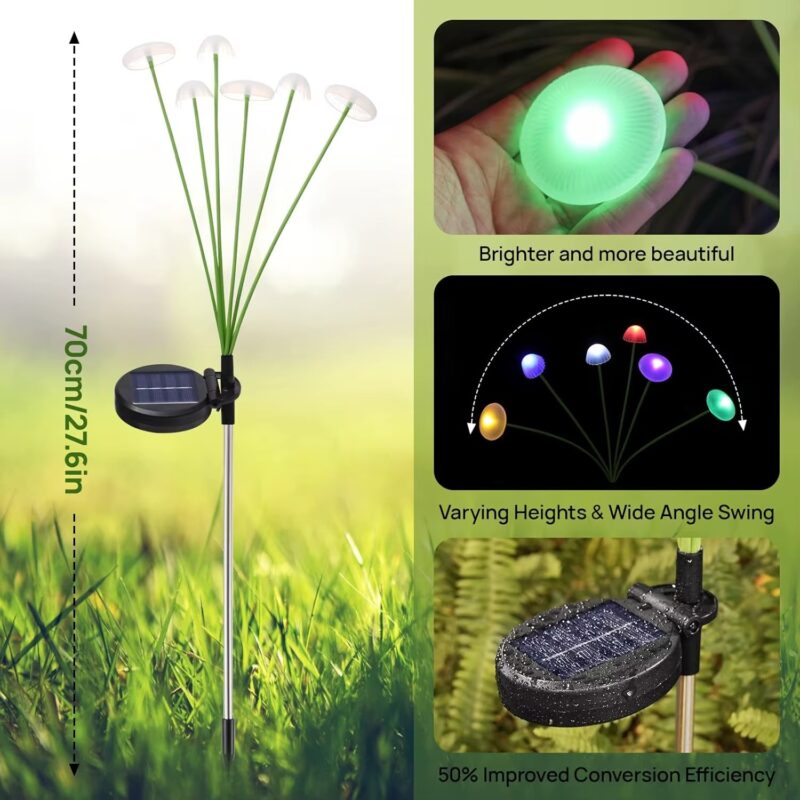 Solar Mushroom Lights Outdoor, Swaying Waterproof Solar Garden Stake Lights for Lawn Yard Patio Pathway Decor