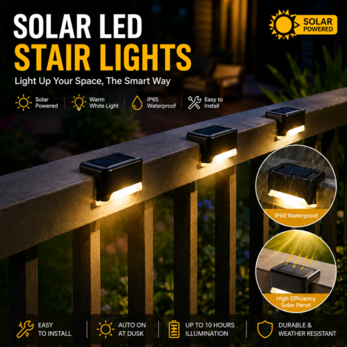 Solar Stair Lights Outdoor, Waterproof Step Lights for Deck Fence Porch Patio Pathway Stairs