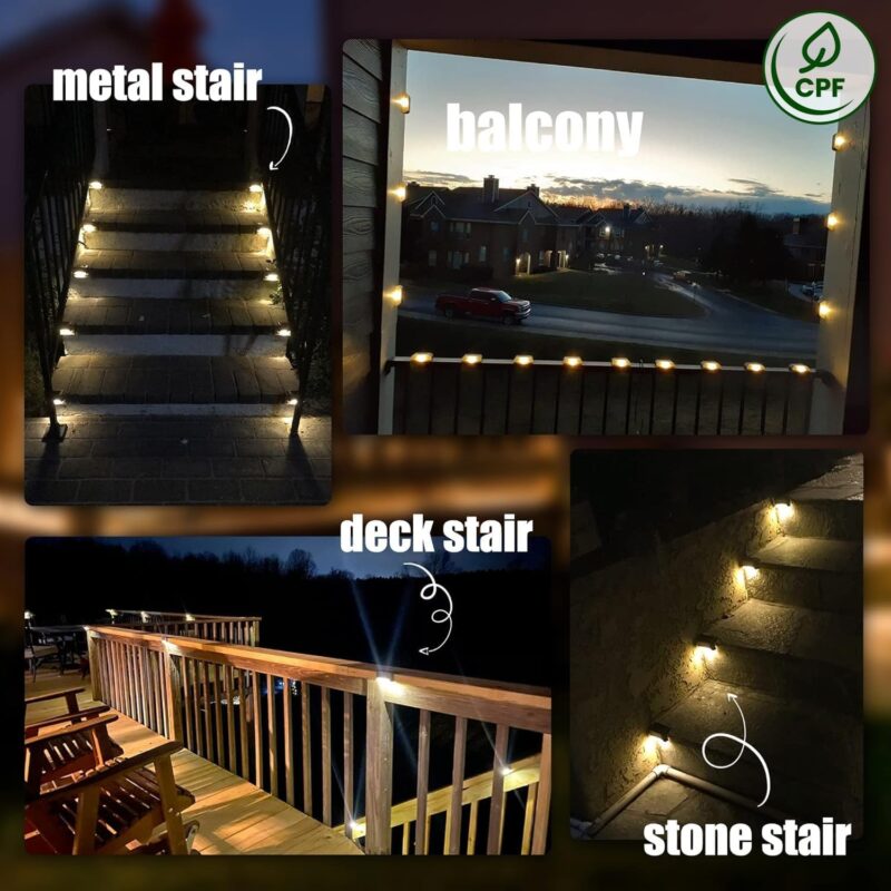 Solar Stair Lights Outdoor, Waterproof Step Lights for Deck Fence Porch Patio Pathway Stairs
