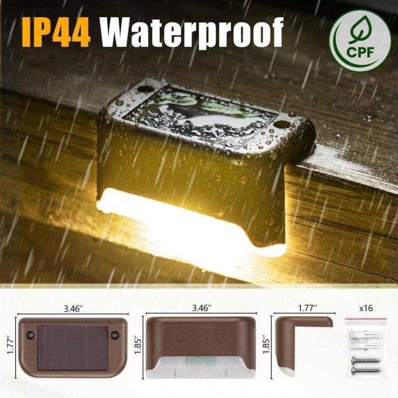 Solar Stair Lights Outdoor, Waterproof Step Lights for Deck Fence Porch Patio Pathway Stairs