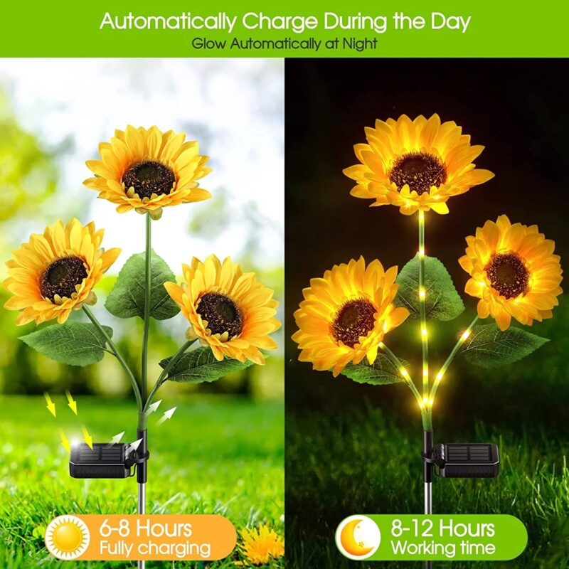 Solar Sunflower Lights Outdoor, Color Changing Waterproof Solar Flower Stake Lights for Garden Yard Patio Lawn Decor, Gifts for Mom