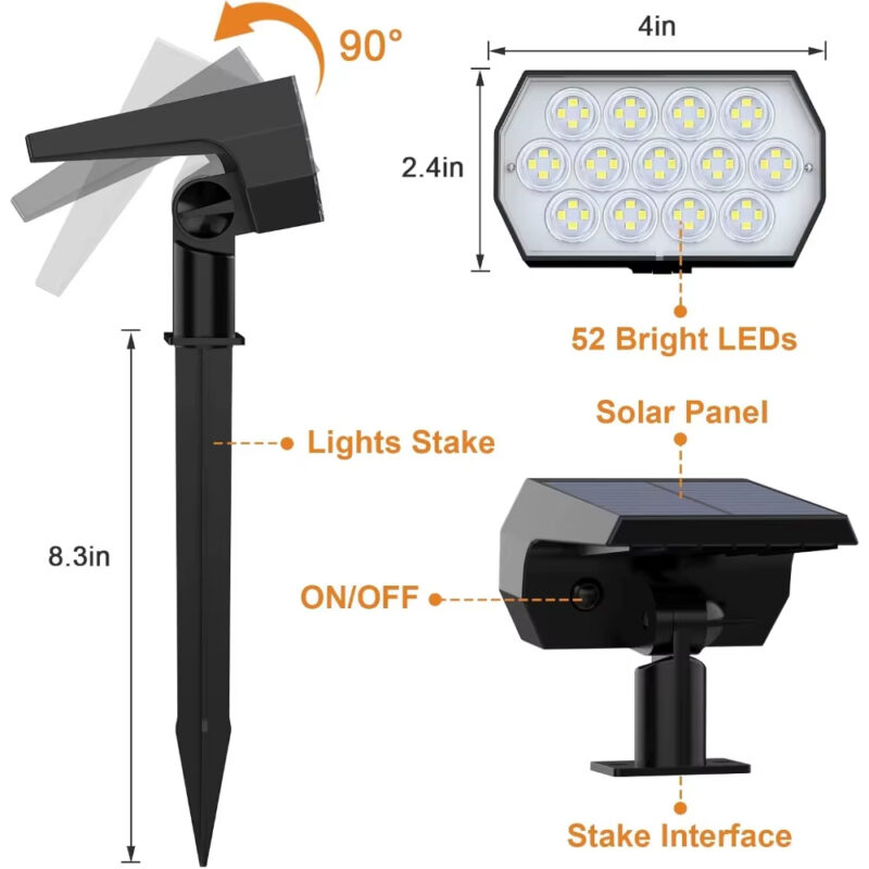 Solar Spot Lights Outdoor, Waterproof Adjustable Landscape Spotlights for Yard Garden Trees Pathway