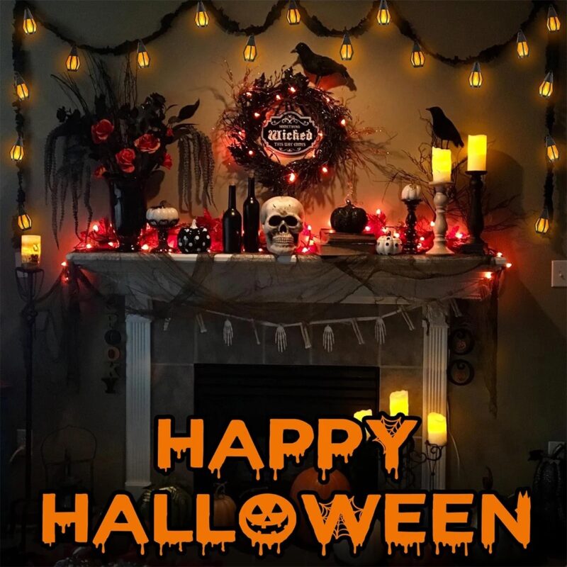 Solar Flame String Lights Outdoor, Flickering Flame Bulbs Waterproof Warm White Solar Powered Patio Lights for Garden Yard Halloween Party