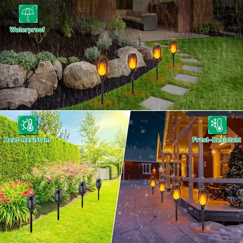 Solar Torch Lights Outdoor, Dancing Flame Flickering Flame Solar Lights, Waterproof Pathway Lights for Garden Yard Patio Landscape