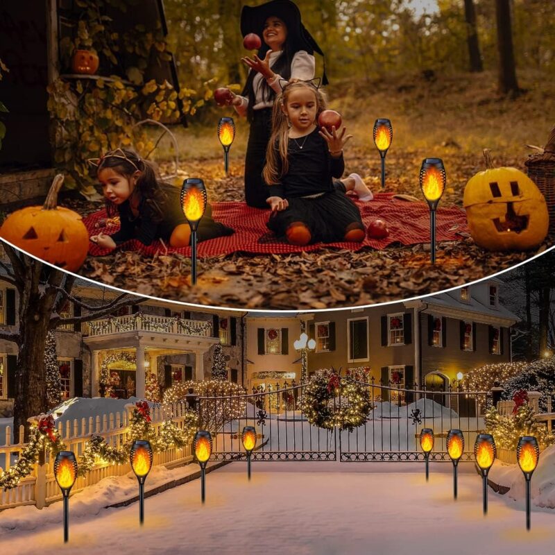 Solar Torch Lights Outdoor, Dancing Flame Flickering Flame Solar Lights, Waterproof Pathway Lights for Garden Yard Patio Landscape