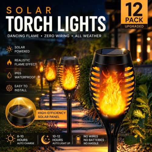 Solar Torch Lights Outdoor, Dancing Flame Flickering Flame Solar Lights, Waterproof Pathway Lights for Garden Yard Patio Landscape