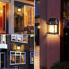 Solar Wall Lights Outdoor Motion Sensor, Waterproof Dusk to Dawn Porch Light 3 Modes Warm White Lantern for Garage Front Door Yard Garden