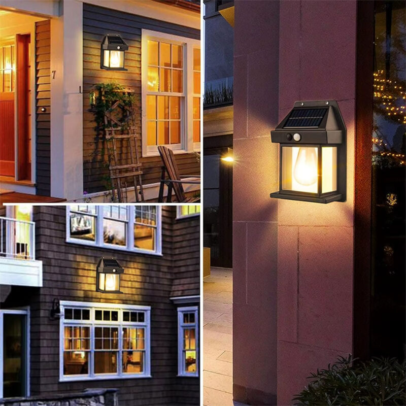 Solar Wall Lights Outdoor Motion Sensor, Waterproof Dusk to Dawn Porch Light 3 Modes Warm White Lantern for Garage Front Door Yard Garden