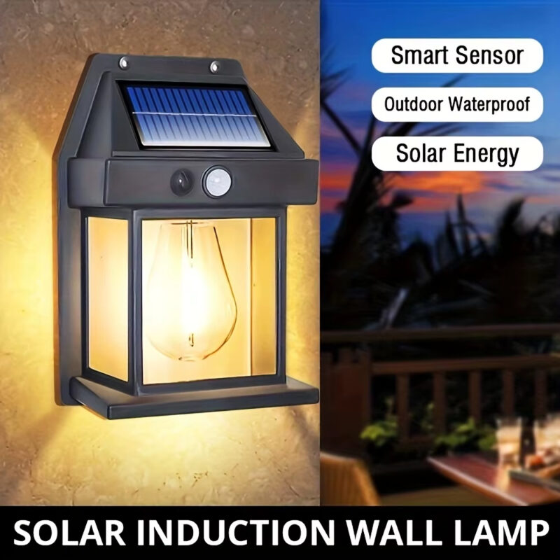 Solar Wall Lights Outdoor Motion Sensor, Waterproof Dusk to Dawn Porch Light 3 Modes Warm White Lantern for Garage Front Door Yard Garden