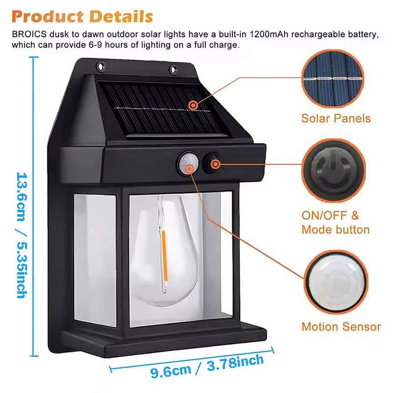 Solar Wall Lights Outdoor Motion Sensor, Waterproof Dusk to Dawn Porch Light 3 Modes Warm White Lantern for Garage Front Door Yard Garden