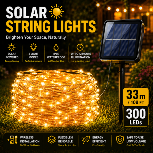 Solar String Lights Outdoor, 8 Modes Waterproof Solar Fairy Lights for Patio Garden Tree Wedding Decor