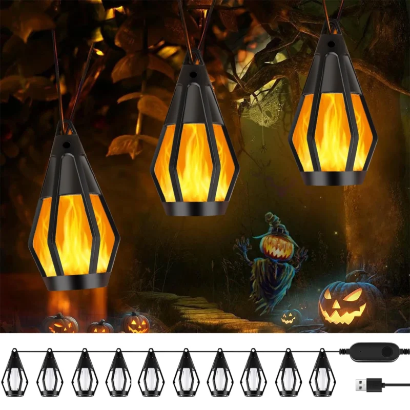 S23ca46dc7a884e0090795fa30cd81bf2J.webp Solar Flame String Lights Outdoor, Flickering Flame Bulbs Waterproof Warm White Solar Powered Patio Lights for Garden Yard Halloween Party