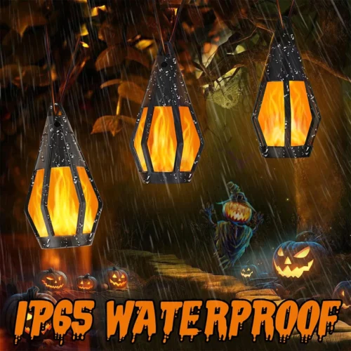 Solar Flame String Lights Outdoor, Flickering Flame Bulbs Waterproof Warm White Solar Powered Patio Lights for Garden Yard Halloween Party