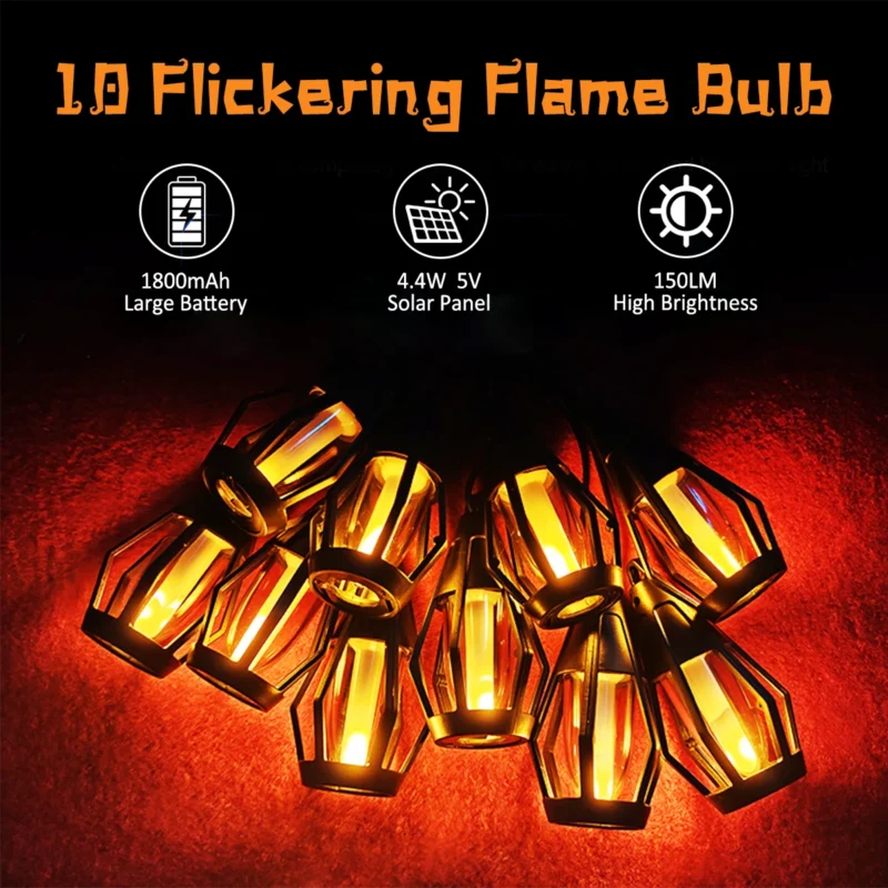 Sc5cba3c148ef40a89e2ccb44a23c9f6dl.webp Solar Flame String Lights Outdoor, Flickering Flame Bulbs Waterproof Warm White Solar Powered Patio Lights for Garden Yard Halloween Party