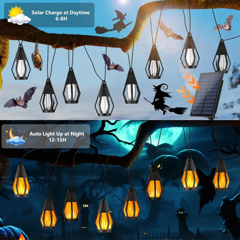 Sfaba64d5bb794f52974164b8ad800eefU.webp Solar Flame String Lights Outdoor, Flickering Flame Bulbs Waterproof Warm White Solar Powered Patio Lights for Garden Yard Halloween Party