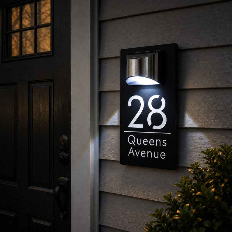 Solar Address Sign, Custom Lighted House Numbers for Outside, LED Illuminated Personalized Address Plaque Waterproof, Door Number Wall Mounted