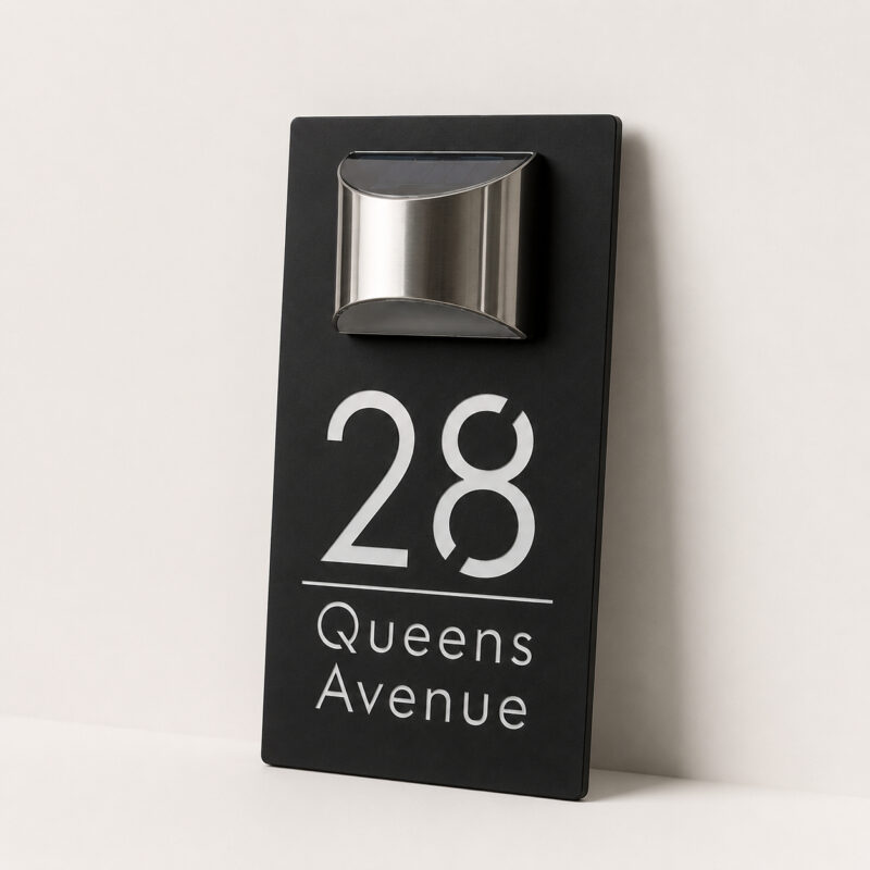 Solar Address Sign, Custom Lighted House Numbers for Outside, LED Illuminated Personalized Address Plaque Waterproof, Door Number Wall Mounted
