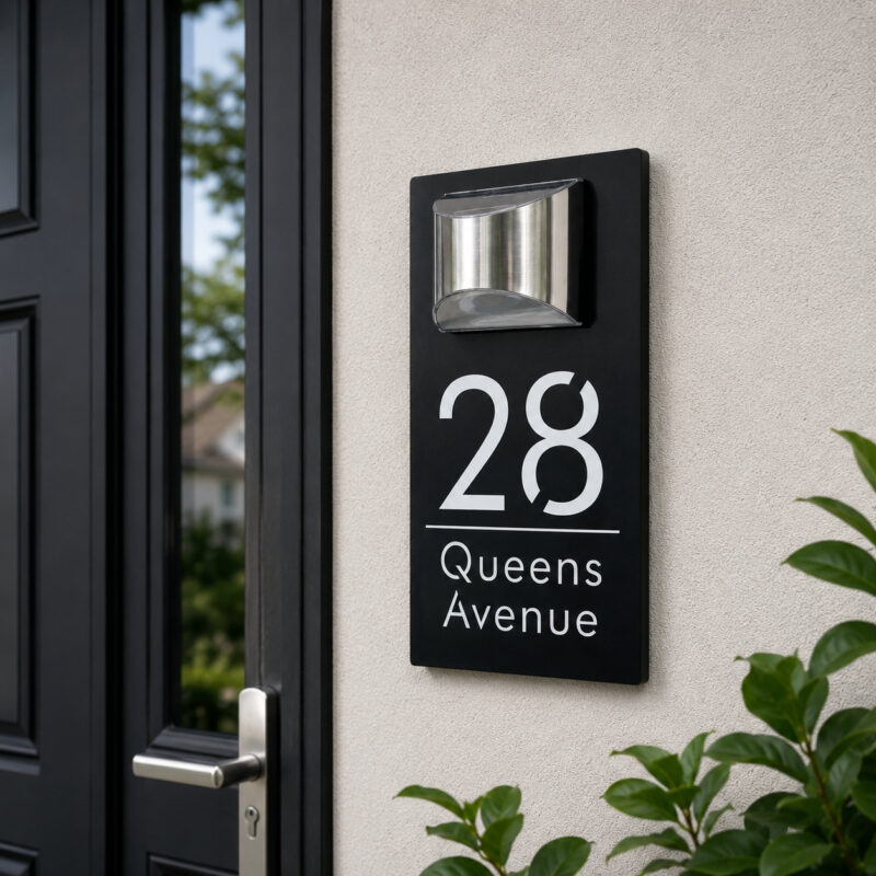 Solar Address Sign, Custom Lighted House Numbers for Outside, LED Illuminated Personalized Address Plaque Waterproof, Door Number Wall Mounted