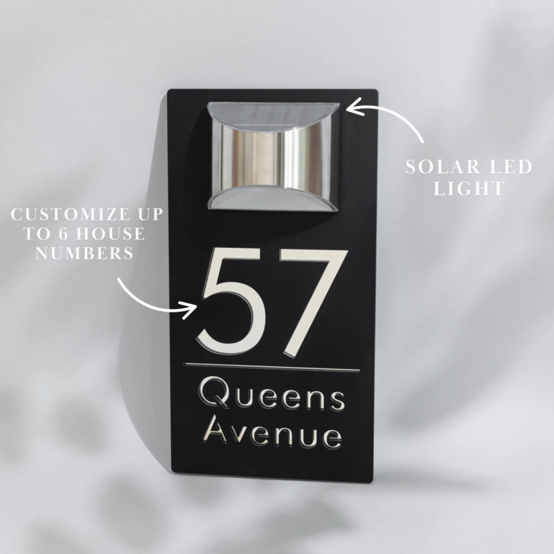 Solar Address Sign, Custom Lighted House Numbers for Outside, LED Illuminated Personalized Address Plaque Waterproof, Door Number Wall Mounted