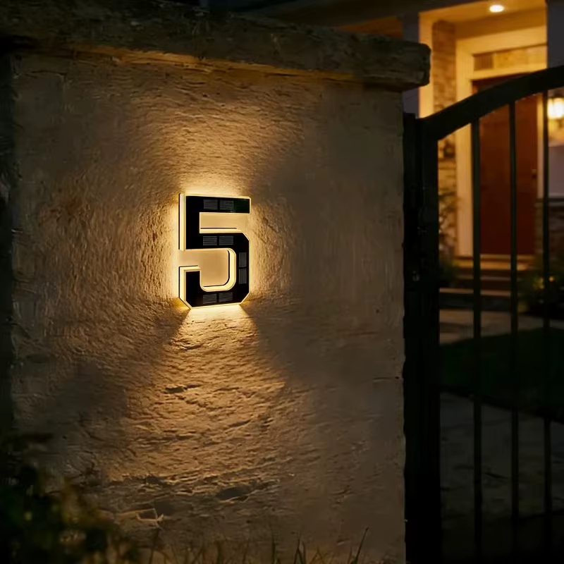 Solar Lighted House Numbers for Outside, LED Illuminated Address Sign Waterproof, Solar Powered House Number Plaque Wall Mounted Outdoor