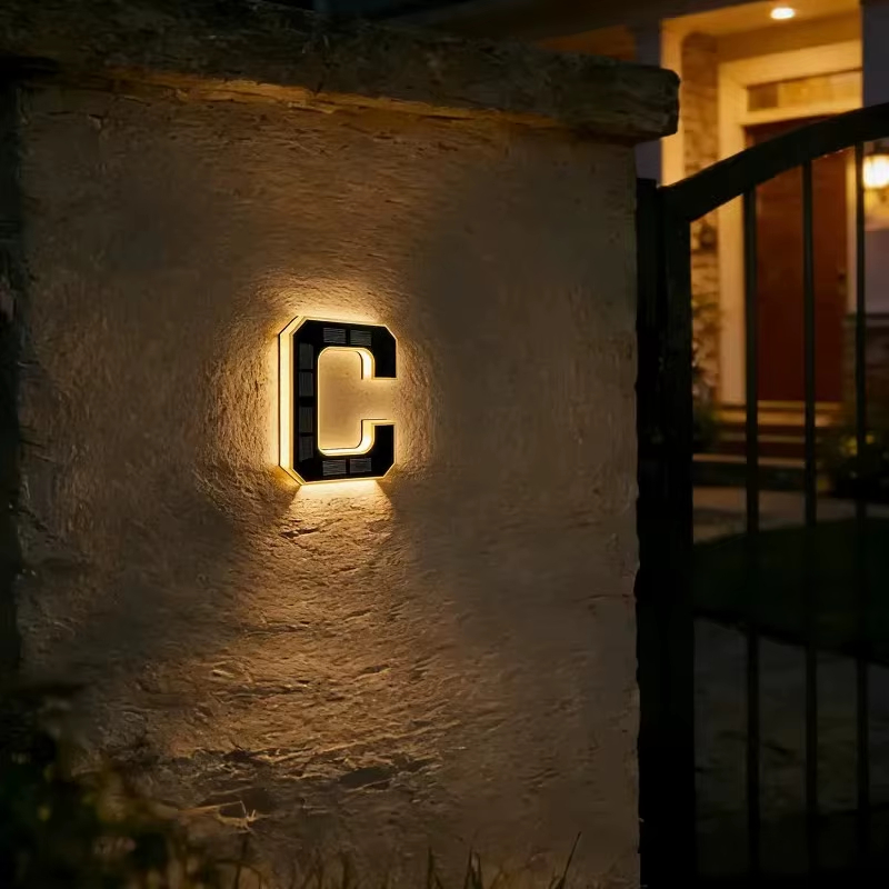 Solar Lighted House Numbers for Outside, LED Illuminated Address Sign Waterproof, Solar Powered House Number Plaque Wall Mounted Outdoor