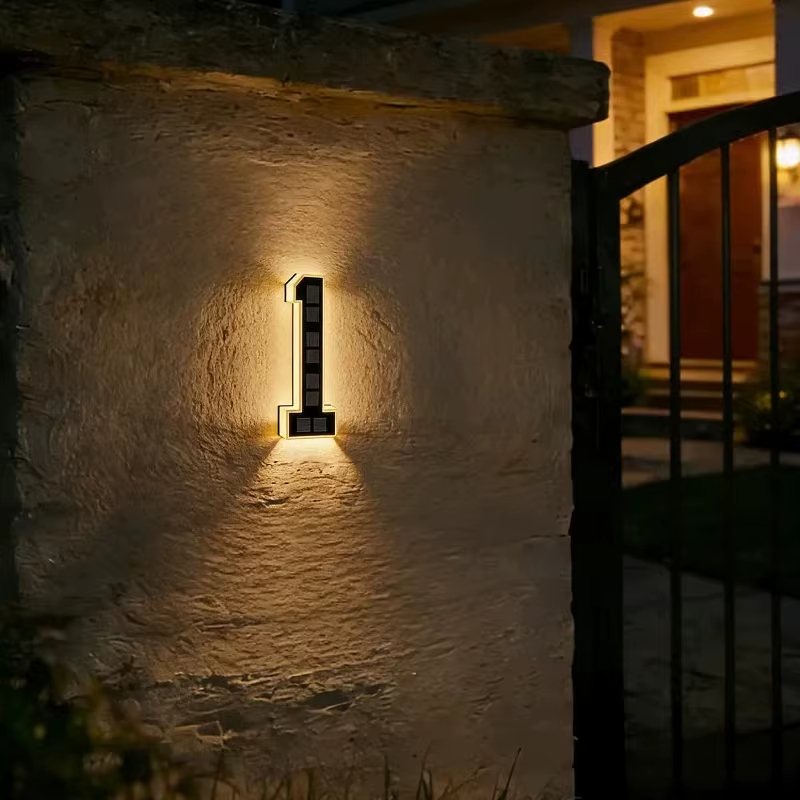 Solar Lighted House Numbers for Outside, LED Illuminated Address Sign Waterproof, Solar Powered House Number Plaque Wall Mounted Outdoor