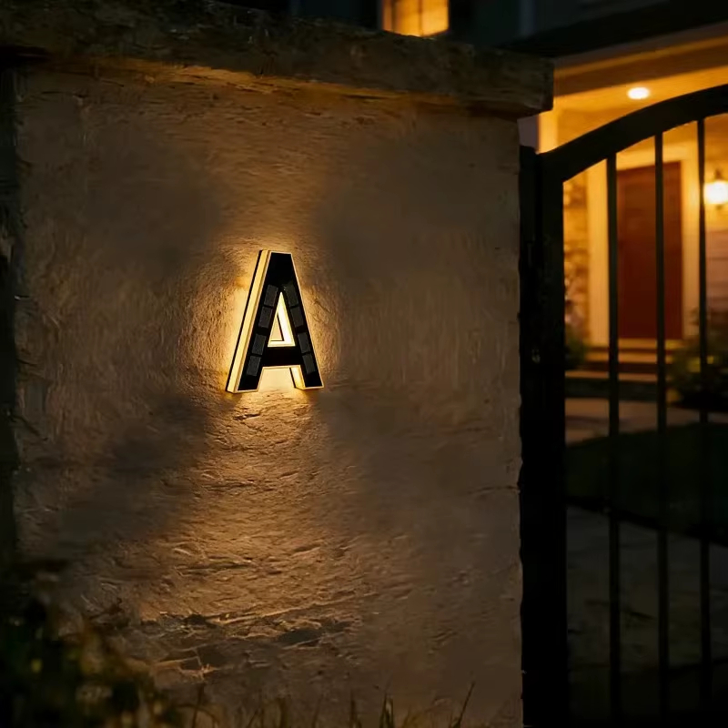 Solar Lighted House Numbers for Outside, LED Illuminated Address Sign Waterproof, Solar Powered House Number Plaque Wall Mounted Outdoor