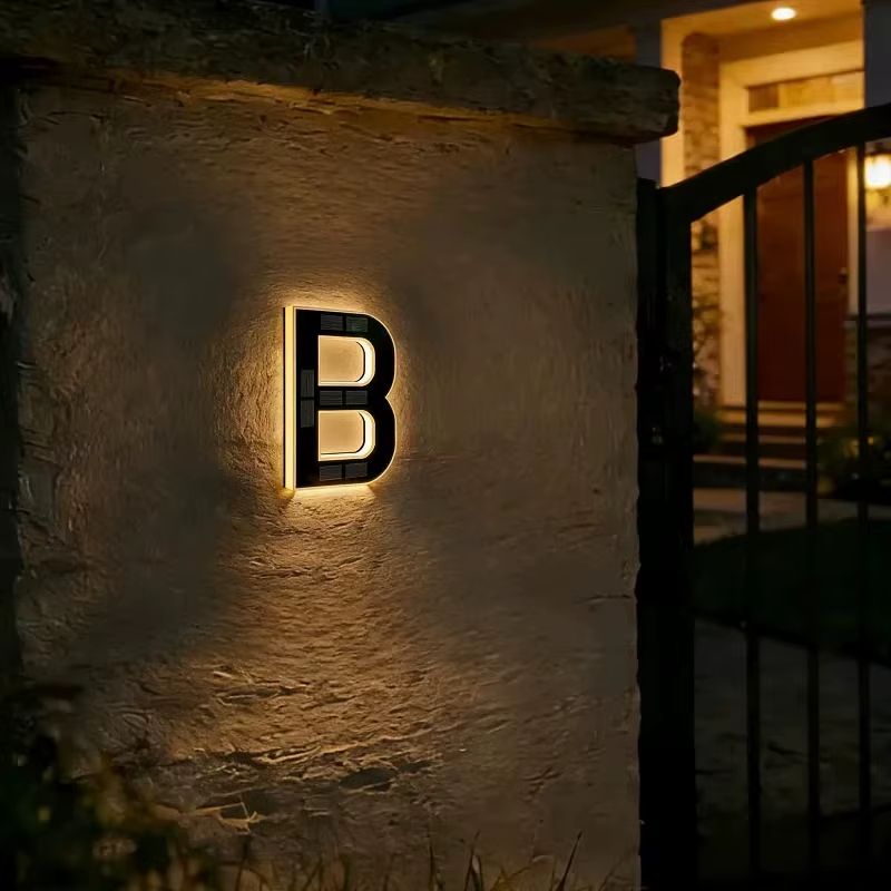 Solar Lighted House Numbers for Outside, LED Illuminated Address Sign Waterproof, Solar Powered House Number Plaque Wall Mounted Outdoor