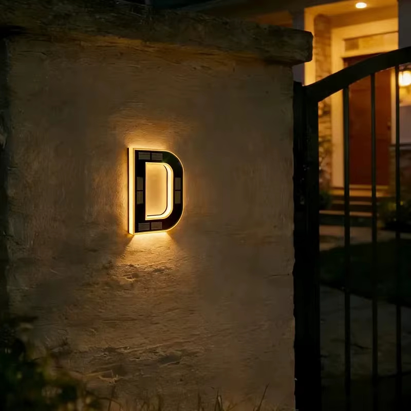 Solar Lighted House Numbers for Outside, LED Illuminated Address Sign Waterproof, Solar Powered House Number Plaque Wall Mounted Outdoor