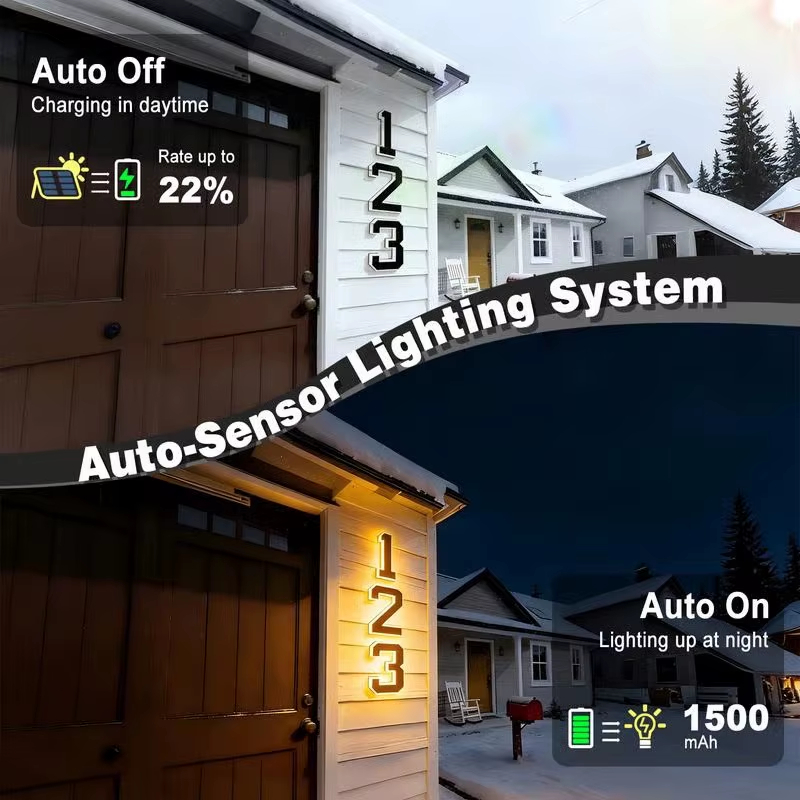 Solar Lighted House Numbers for Outside, LED Illuminated Address Sign Waterproof, Solar Powered House Number Plaque Wall Mounted Outdoor