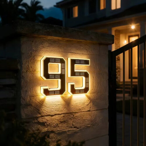 Solar Lighted House Numbers for Outside, LED Illuminated Address Sign Waterproof, Solar Powered House Number Plaque Wall Mounted Outdoor