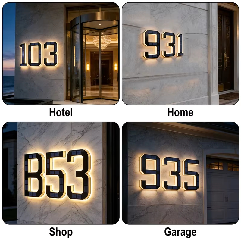 Solar Lighted House Numbers for Outside, LED Illuminated Address Sign Waterproof, Solar Powered House Number Plaque Wall Mounted Outdoor