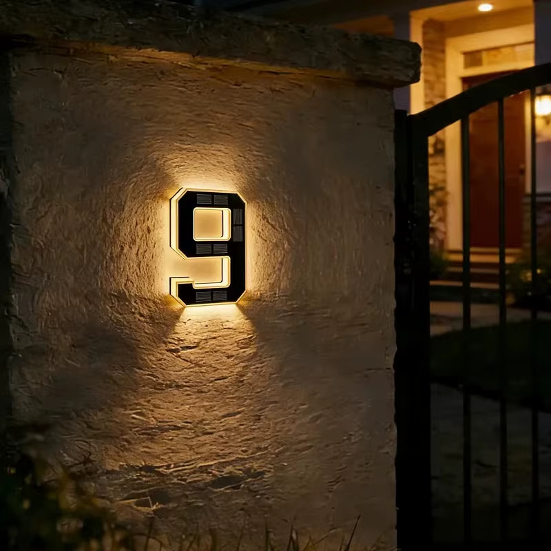 Solar Lighted House Numbers for Outside, LED Illuminated Address Sign Waterproof, Solar Powered House Number Plaque Wall Mounted Outdoor