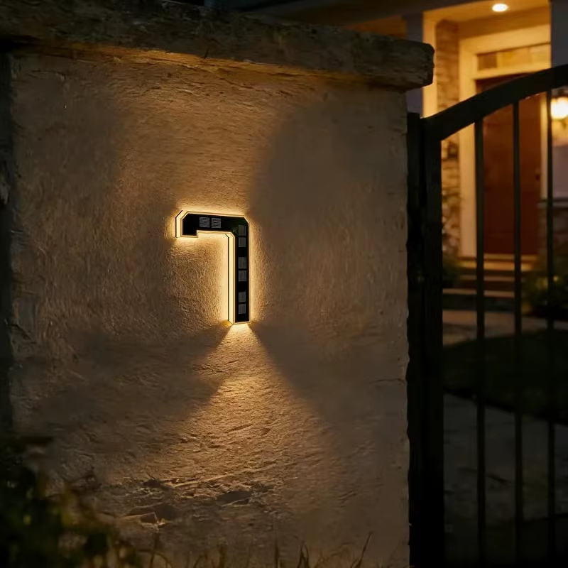Solar Lighted House Numbers for Outside, LED Illuminated Address Sign Waterproof, Solar Powered House Number Plaque Wall Mounted Outdoor